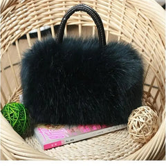 Faux Rabbit Fur Handbag Shoulder Messenger Bag Tote Women Long Fur Grass Handbag