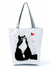 Cat Printed Eco Handbag High Capacity Shoulder Bag