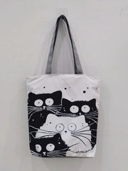 Cat Printed Eco Handbag High Capacity Shoulder Bag