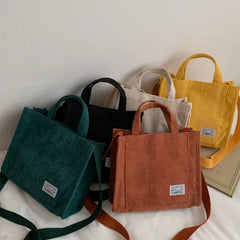 Corduroy Lady's Square Handbag Retro Style Crossbody Bag