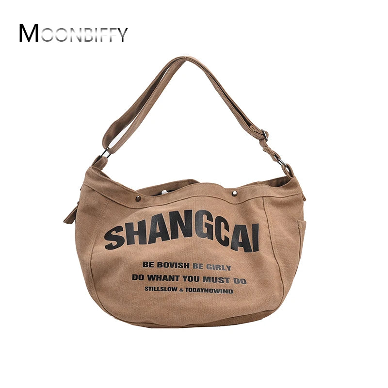 Large Capacity Canvas Crossbody Bag For Ladies Vintage Handbag