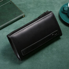Men's Leather Clutch Double Zipper Long Wallet