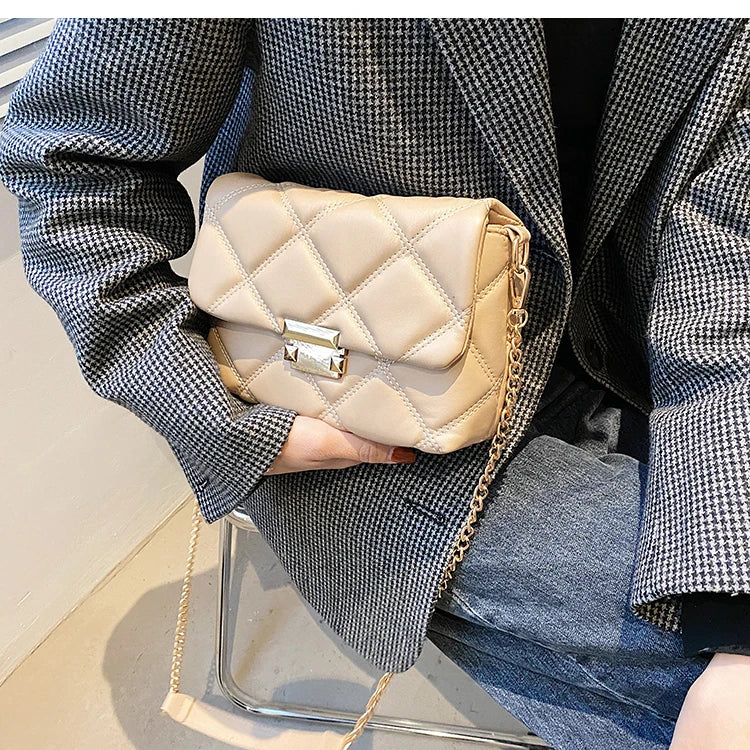 Lattice Yellow Crossbody Bag PU Leather Chain Shoulder Messenger Bag
