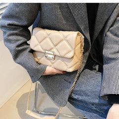 Lattice Yellow Crossbody Bag PU Leather Chain Shoulder Messenger Bag