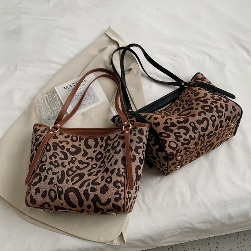 Leopard Printed Women Tote Shoulder Shopper Bags Purses and Handbags