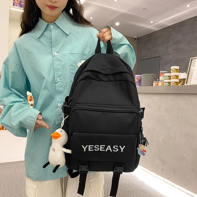 Letters Embroidery Nylon Women Backpack Female Panelled Insert Travel Bag