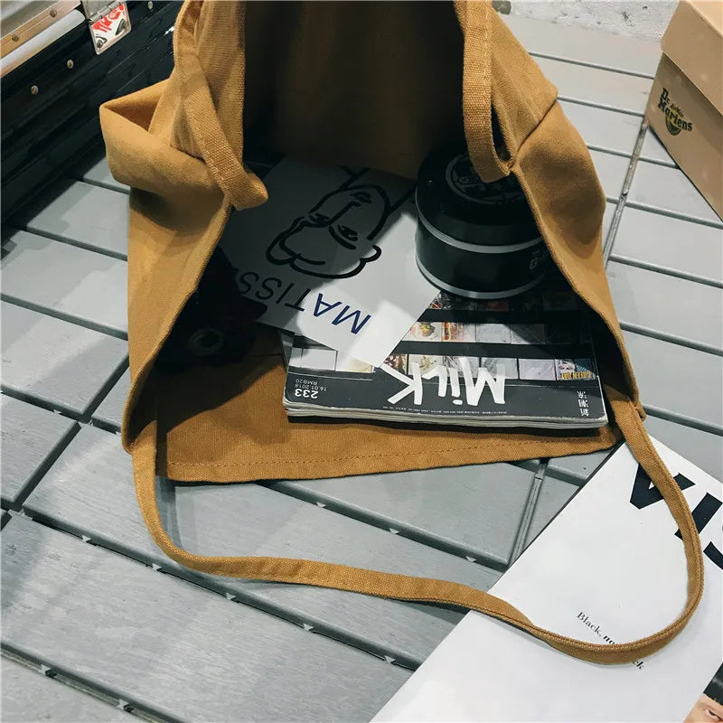 Canvas Shoulder Bag Large Tote Bag Solid Color Minimalist Style Ladies Handbag