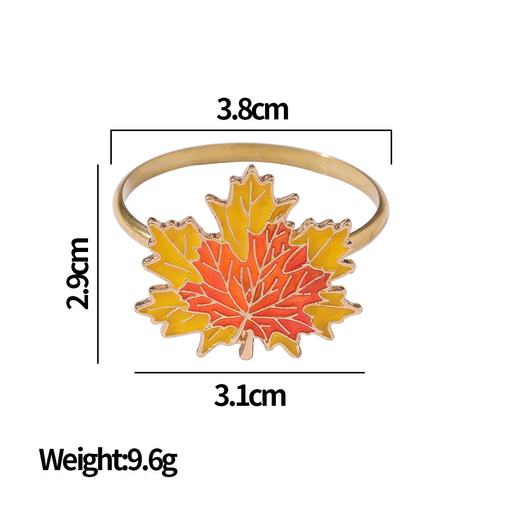 Metal Maple Leaf Pumpkin Turkey Napkin Rings Autumn Thanksgiving Decor