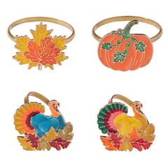 Metal Maple Leaf Pumpkin Turkey Napkin Rings Autumn Thanksgiving Decor