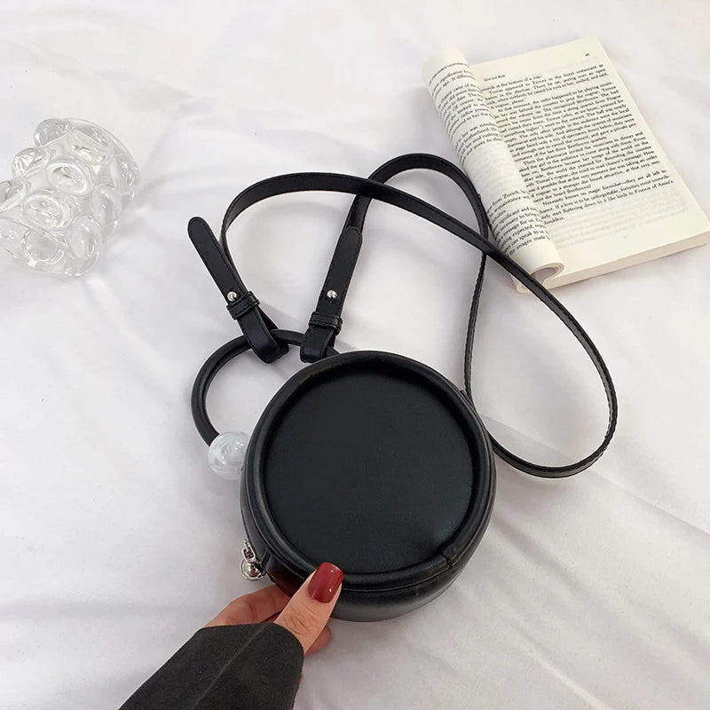 Mini Round PU Leather Crossbody Bags for Women Summer Small Shoulder Bag