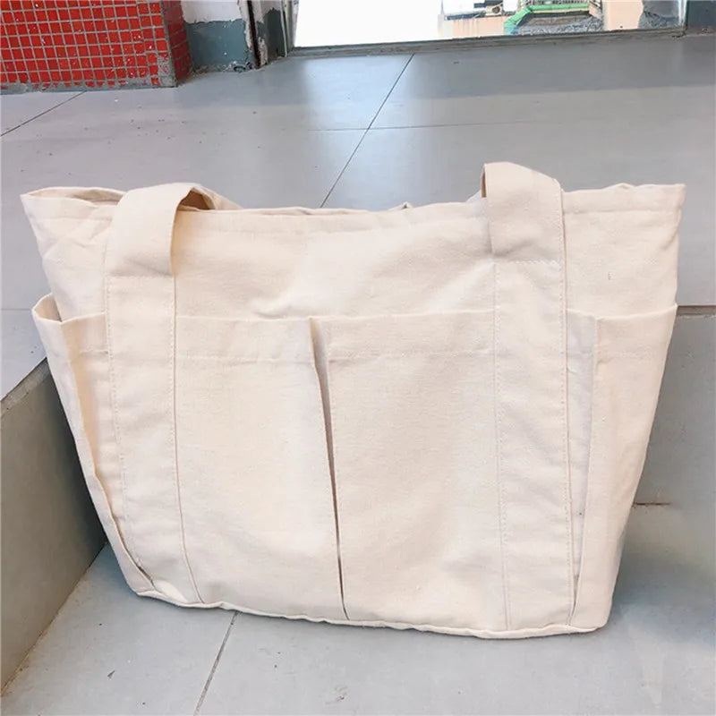 Multi-pockets Zipper Handbag for School Teacher Leisure Top-handle Bag