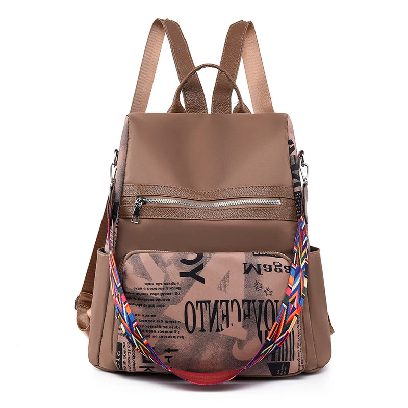 Antitheft Water Repellent Backpack Oxford PU Contrast Stitching