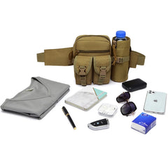 Men Tactical Water Bottle Waist Bag - Waterproof Molle Hiking Climbing Nylon Pac