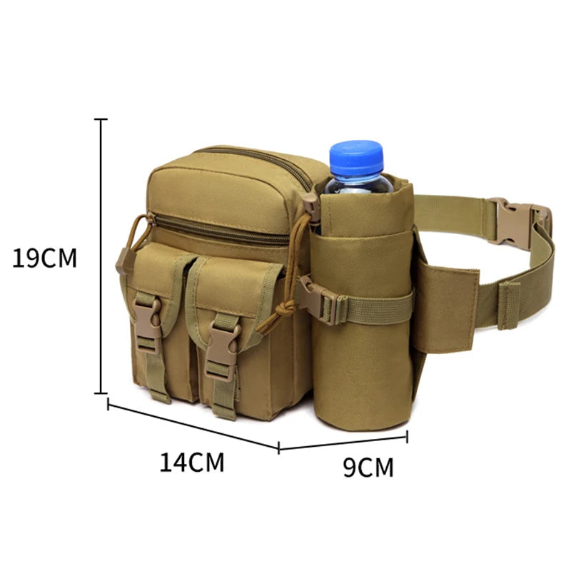 Men Tactical Water Bottle Waist Bag - Waterproof Molle Hiking Climbing Nylon Pac