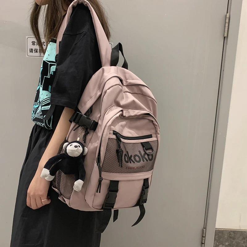 Preppy Red Women Backpack Travel Mesh Female Student College School Bag