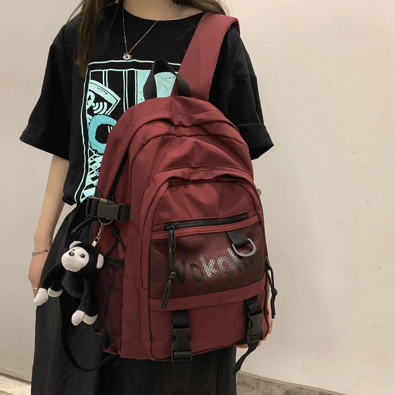 Preppy Red Women Backpack Travel Mesh Female Student College School Bag