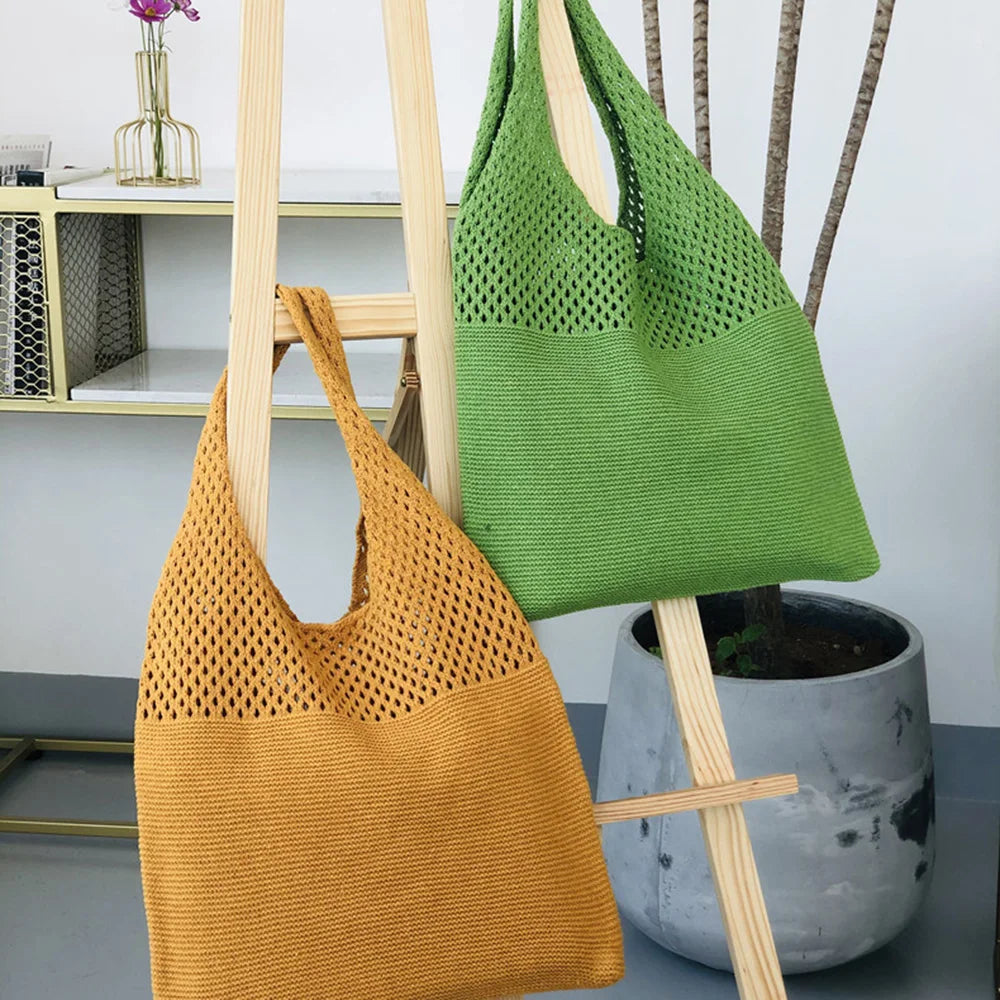 Vintage Hollow Knitting Handbag Shoulder Bag Wool Totes Bag