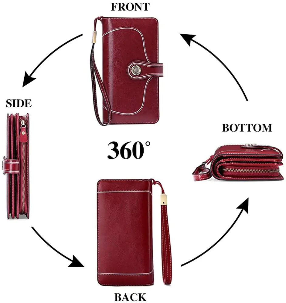 Vintage Oil Wax Leather Women's Wallet Long RFID Clutch