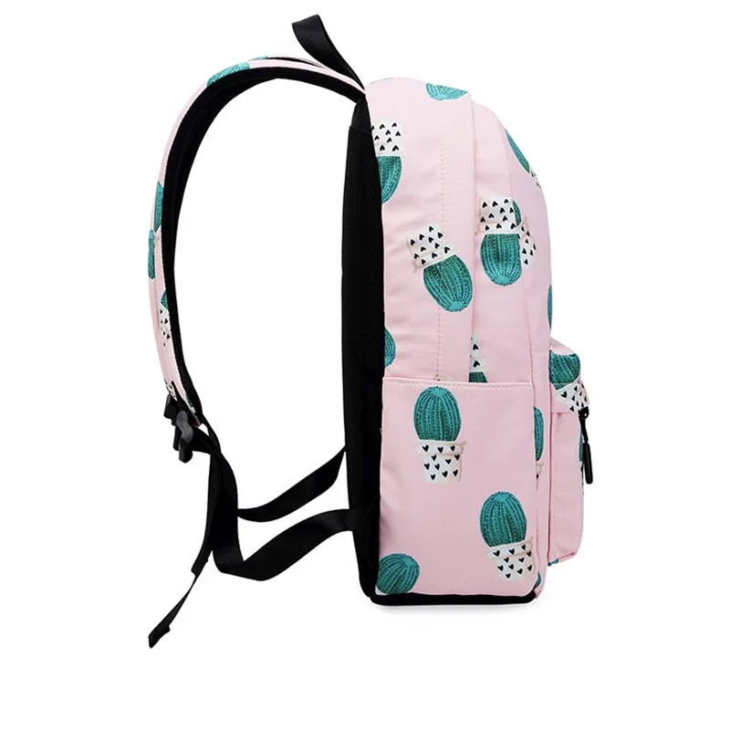 Cactus Print Backpack High School Student Bag