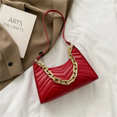 Embossed PU Leather Chain Shoulder Bag Zipper Texture Shopping Bag
