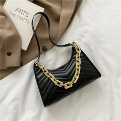 Embossed PU Leather Chain Shoulder Bag Zipper Texture Shopping Bag