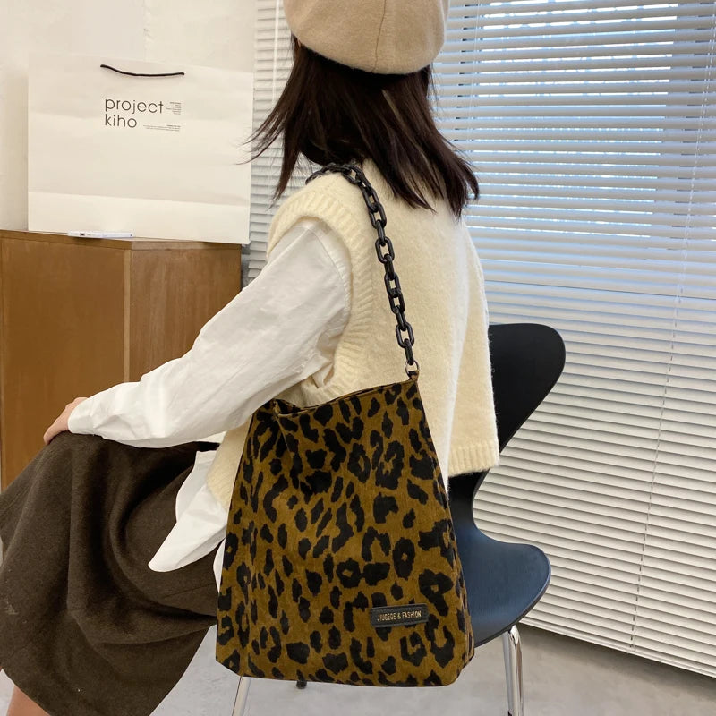 Leopard Shoulder Bag Women Large Capacity Canvas Handbag