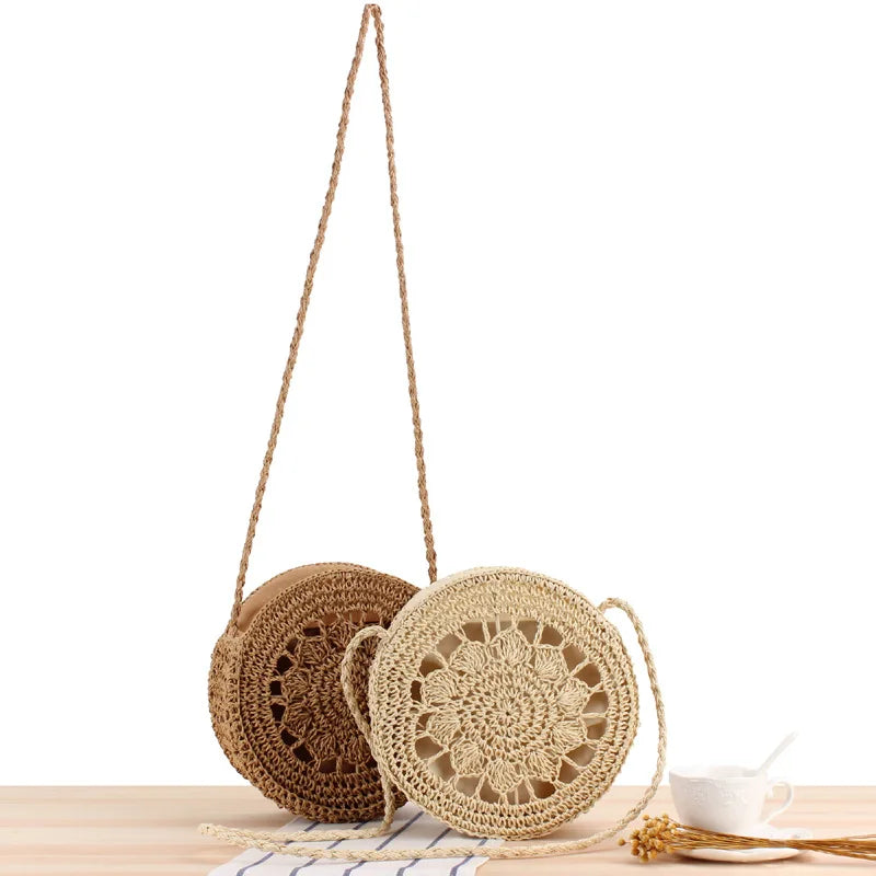 Mori Style Round Straw Shoulder Bag
