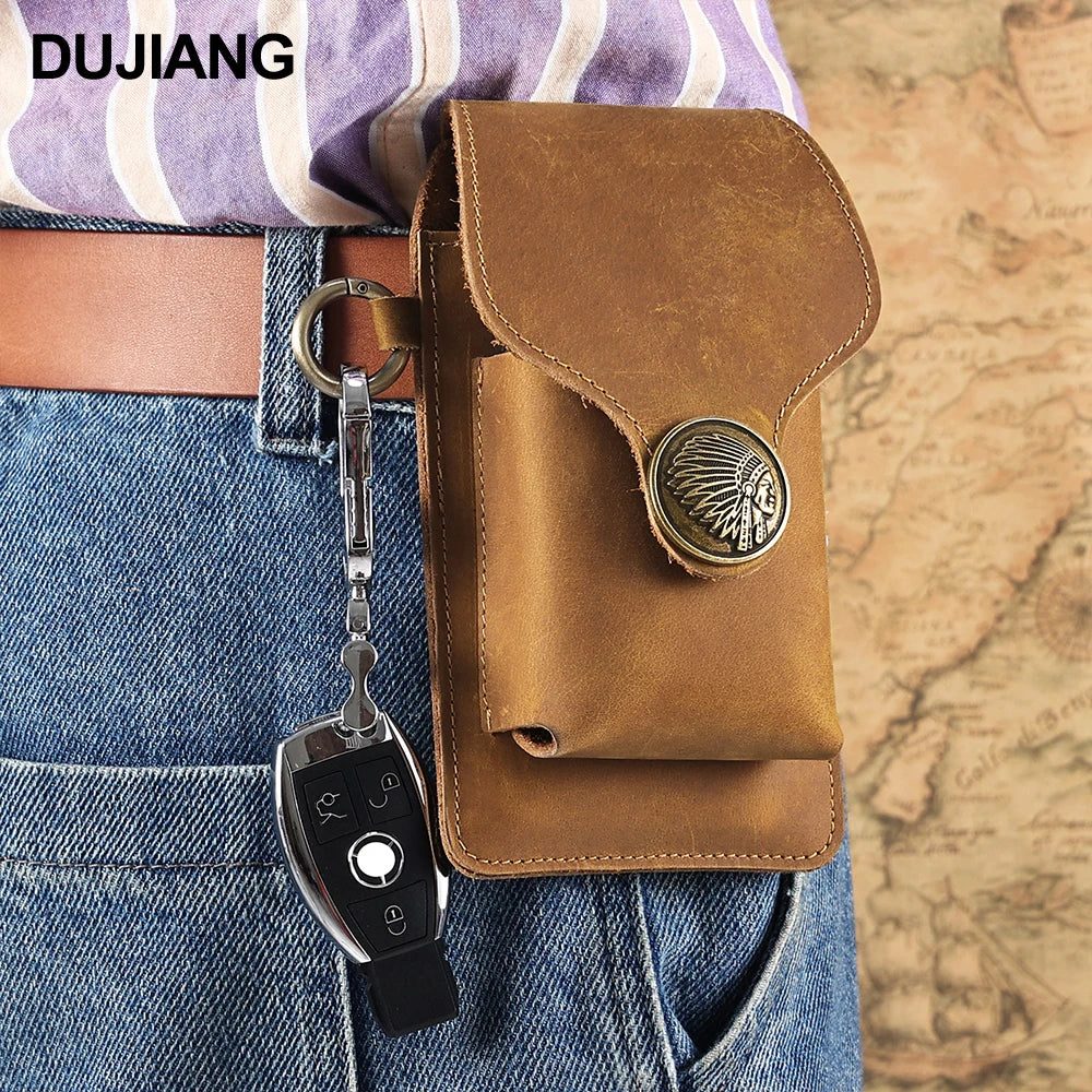 Men's Leather Waist Bag Crazy Horse Cowhide Pouch Pack