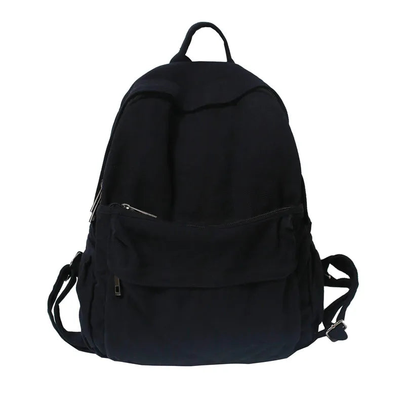Solid Canvas College Student Backpack for Teenage Girl