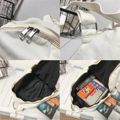 Solid Canvas College Student Backpack for Teenage Girl