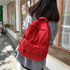Solid Canvas College Student Backpack for Teenage Girl