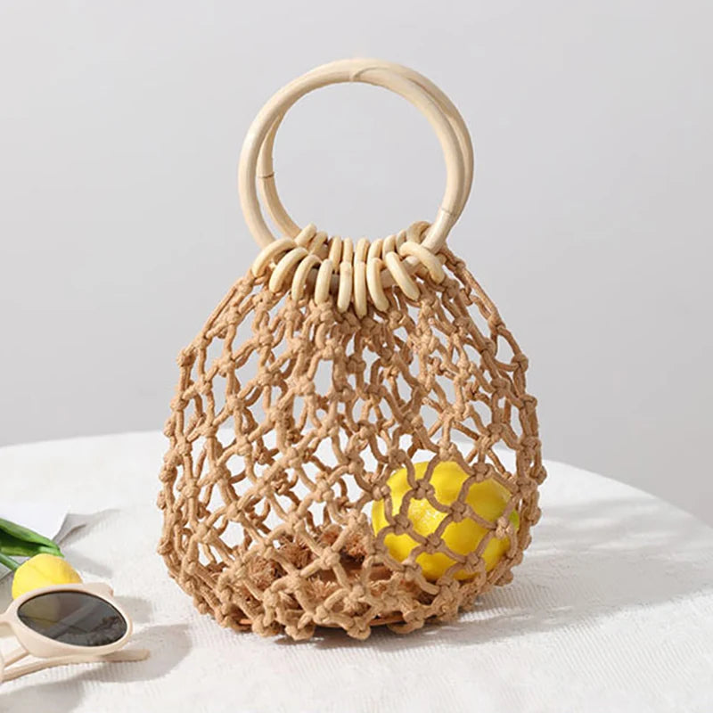 Round Shape Top-Handle Small Bag Purse Hollow Out Handbags Totes