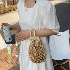Round Shape Top-Handle Small Bag Purse Hollow Out Handbags Totes
