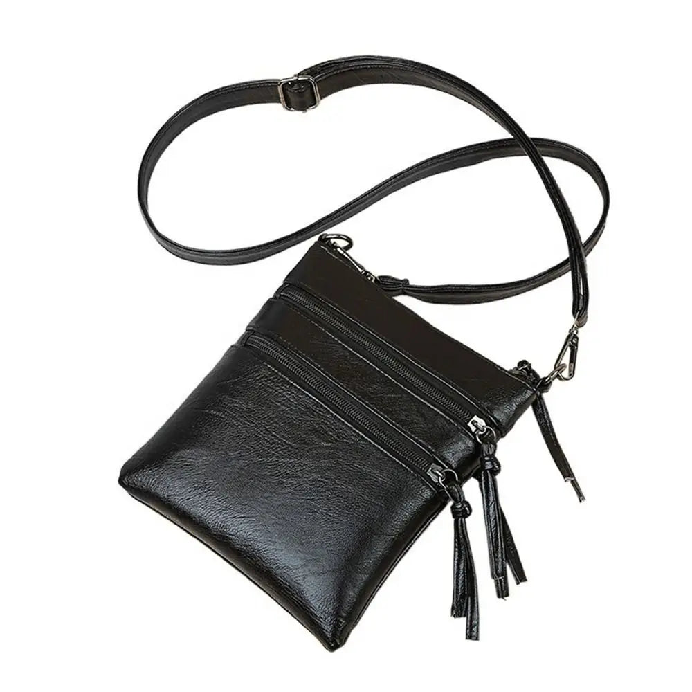 Small Women's Zipper Pocket Crossbody Bag Soft PU Leather