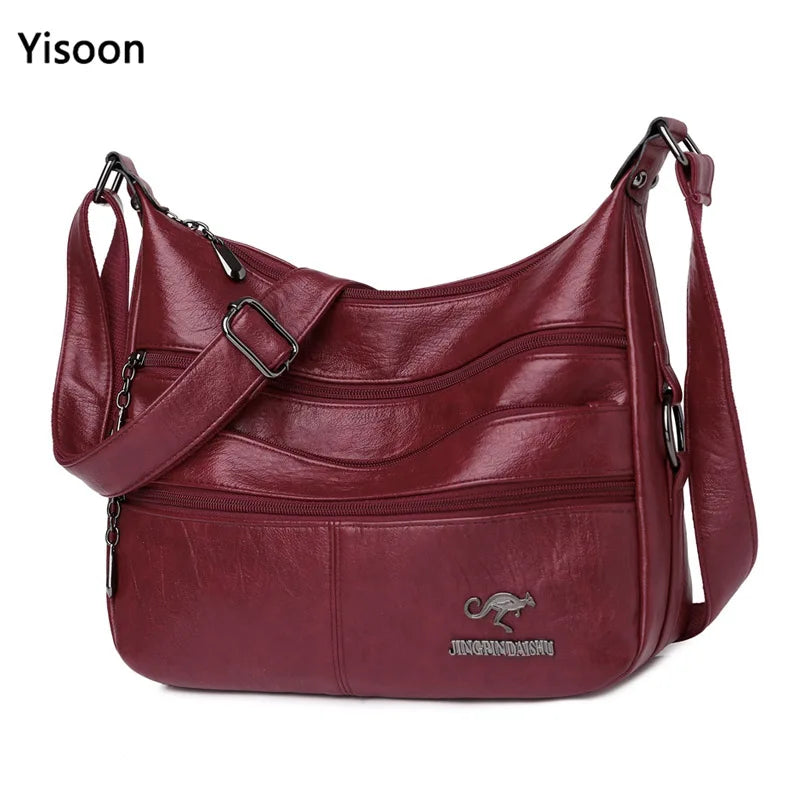 Soft Leather Shoulder Bags Large Hobo Bucket Purse Vintage Casual Female