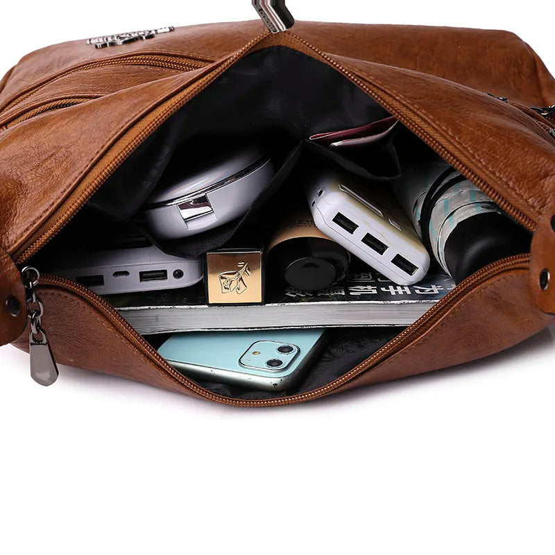 Soft Leather Shoulder Bags Large Hobo Bucket Purse Vintage Casual Female