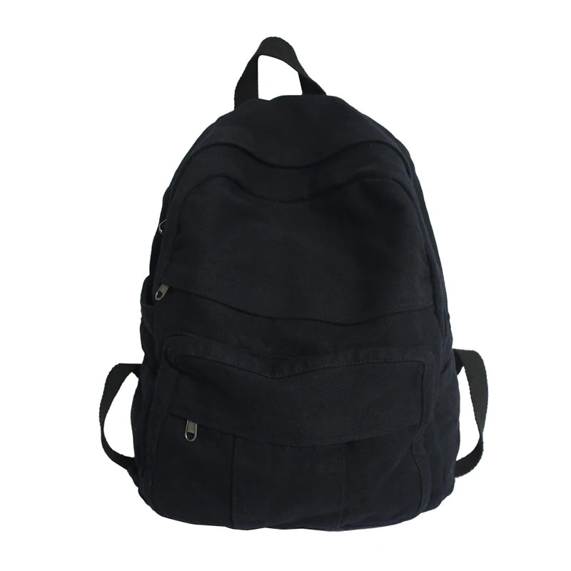 Solid Retro Women Backpack Washed Canvas Female Handbag Travel Rucksack