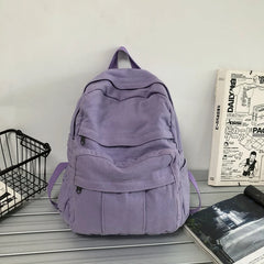 Solid Retro Women Backpack Washed Canvas Female Handbag Travel Rucksack
