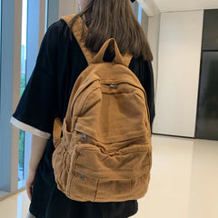 Solid Retro Women Backpack Washed Canvas Female Handbag Travel Rucksack
