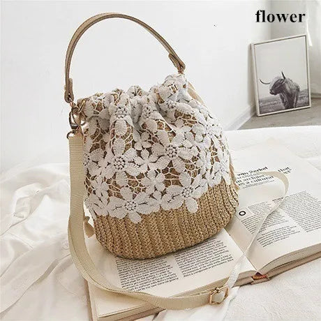Women Lace Bucket Bag Causal Beach Shoulder Crossbody Bag