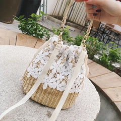 Women Lace Bucket Bag Causal Beach Shoulder Crossbody Bag