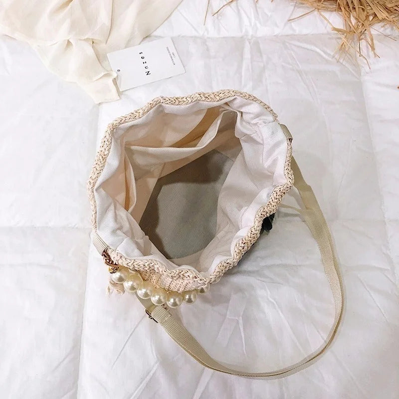 Women Lace Bucket Bag Causal Beach Shoulder Crossbody Bag