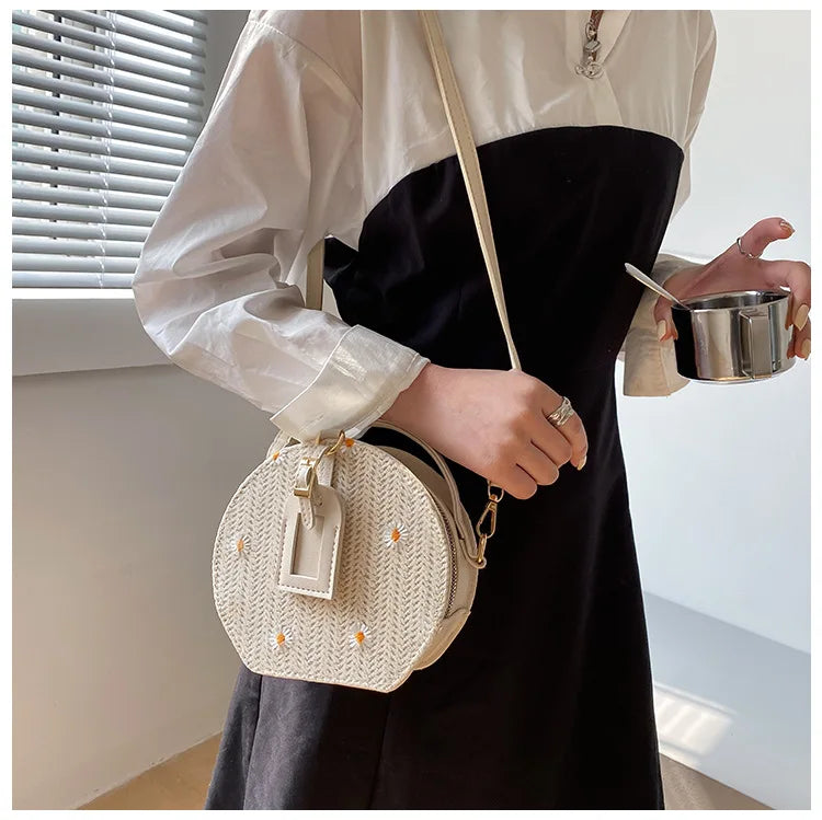 Geometric Pattern Straw Crossbody Bag for Women