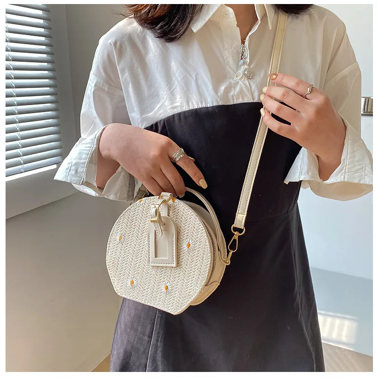 Geometric Pattern Straw Crossbody Bag for Women