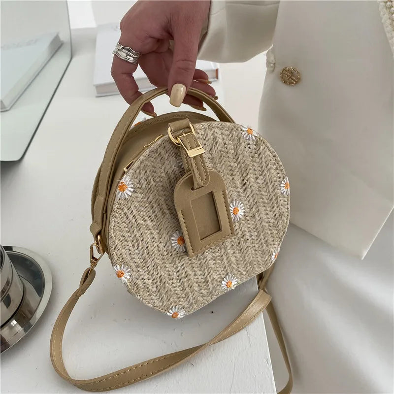 Geometric Pattern Straw Crossbody Bag for Women
