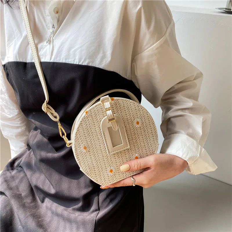 Geometric Pattern Straw Crossbody Bag for Women