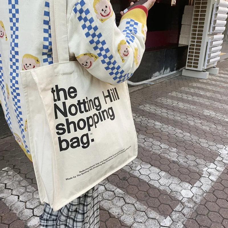 Student Canvas Shoulder Bag Ladies Letter Printing Female Handbag