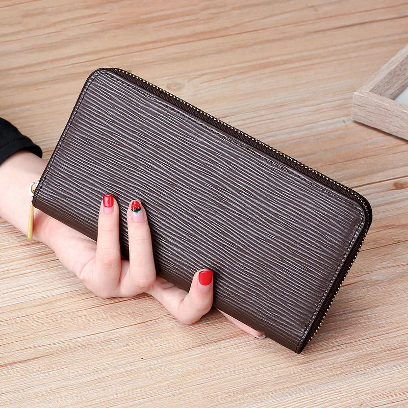 Leather Ladies Water Ripple Long Wallet Clutch Mujer Monedas Y Tarjetas