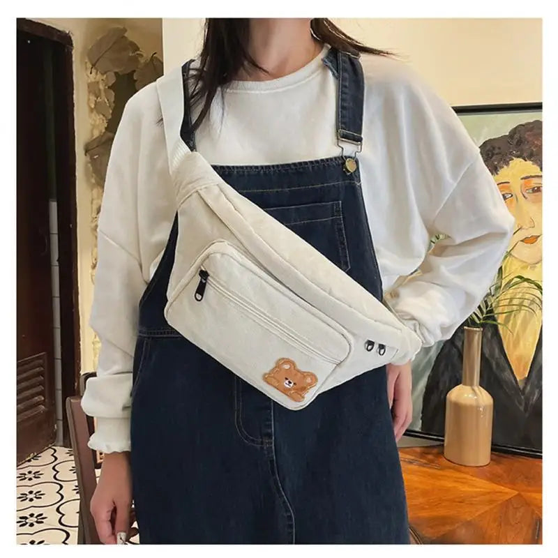 Corduroy Soft Doll Bag Shoulder Bag with Zipper Pocket