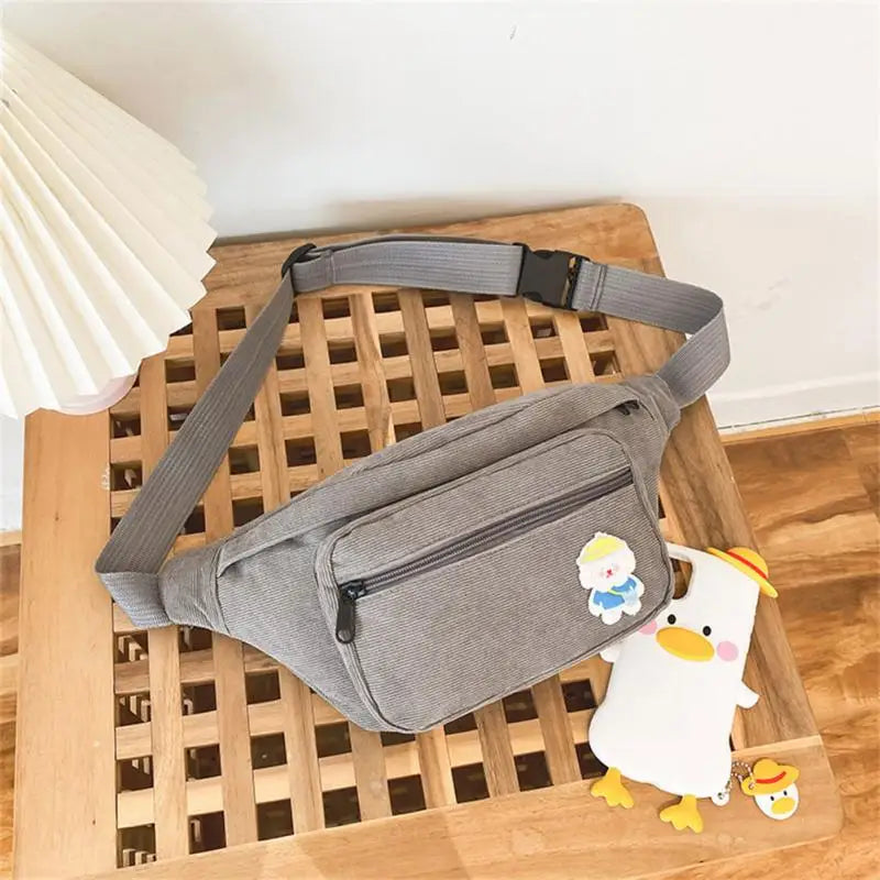 Corduroy Soft Doll Bag Shoulder Bag with Zipper Pocket
